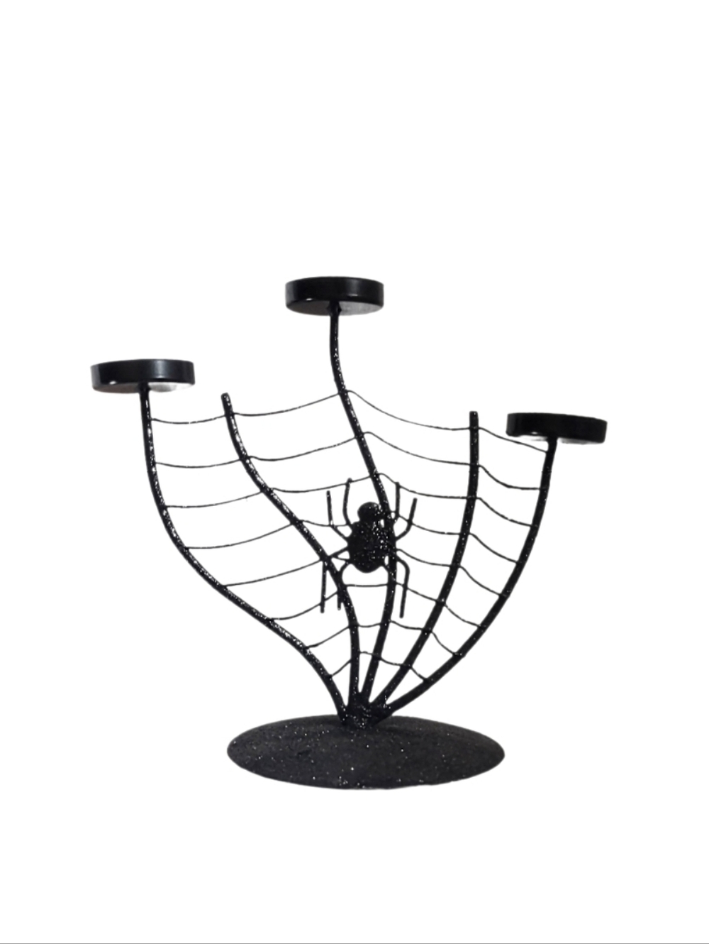🕸️ Black Glitter Metal Halloween Spider Web Tiered Tealight Candle Holder Decor